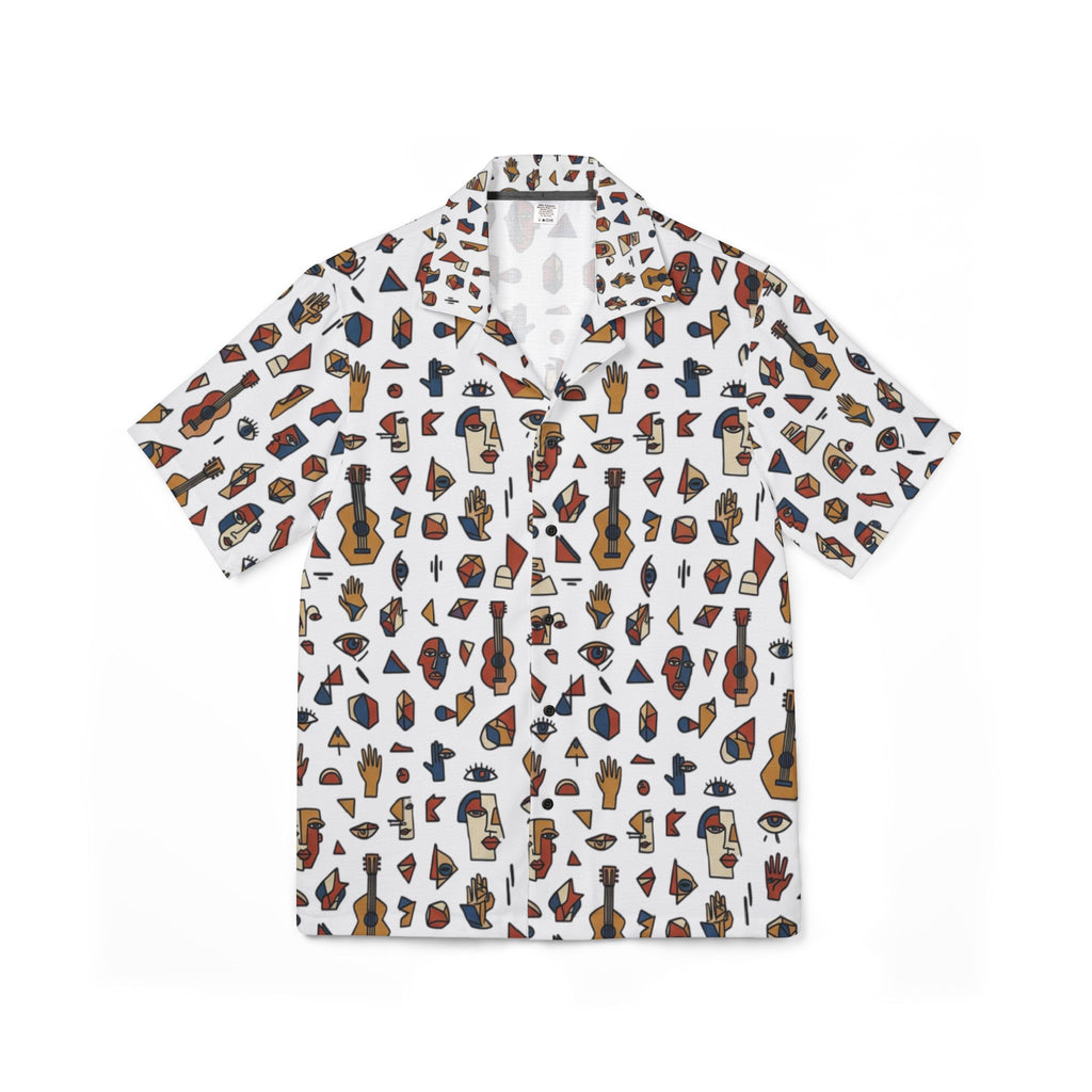 Picasso-Inspired Hawaiian Camp Shirt — Men's AOP Tropical Ukulele & Island Icons