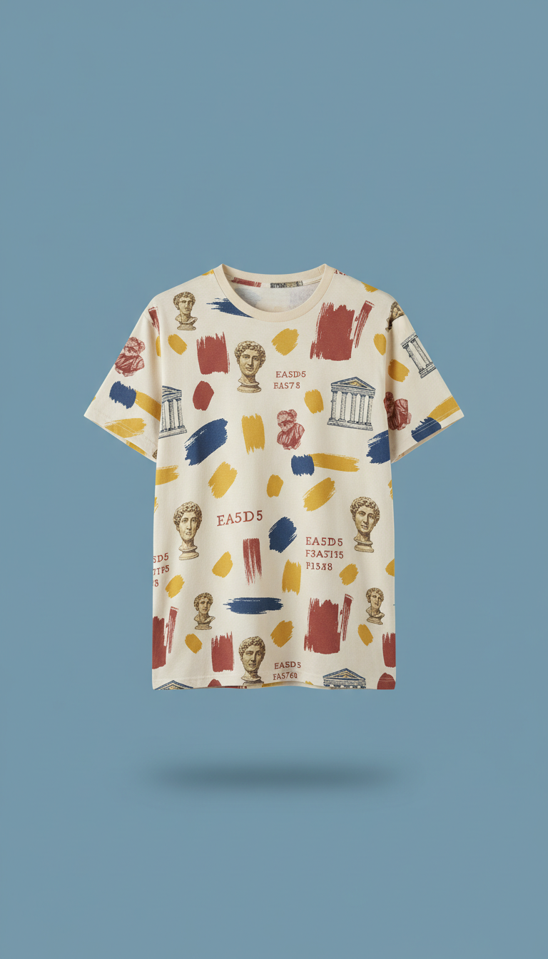 Printed cotton shirt with art history illustrations