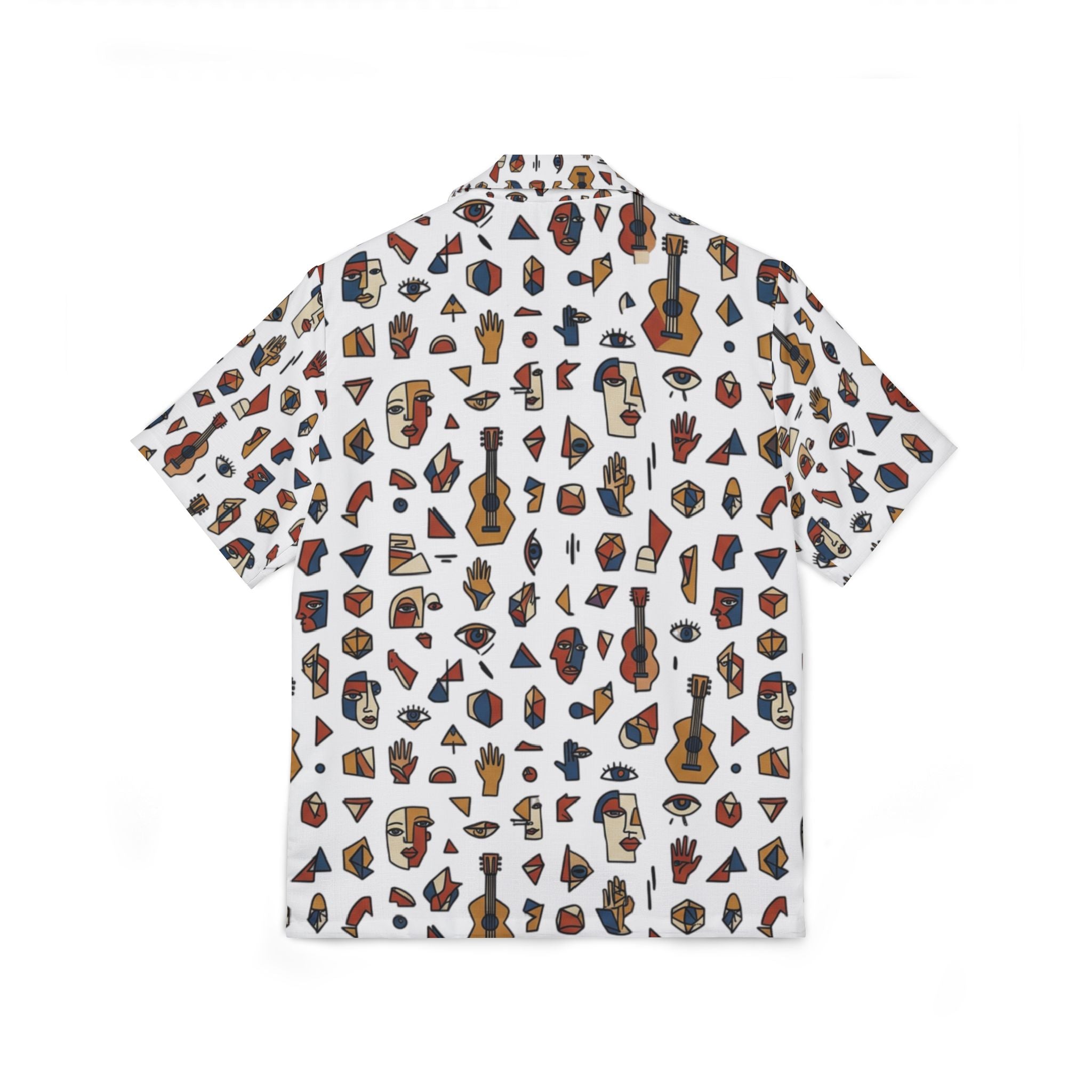 Picasso-Inspired Hawaiian Camp Shirt — Men's AOP Tropical Ukulele & Island Icons