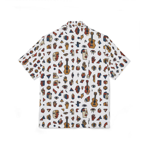 Picasso-Inspired Hawaiian Camp Shirt — Men's AOP Tropical Ukulele & Island Icons
